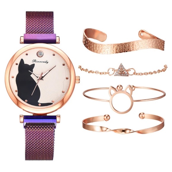 Women Fashion Watches Quartz Wristwatch Purple Mesh Belt Cat Dial Luxury Women - Picture 5 of 6